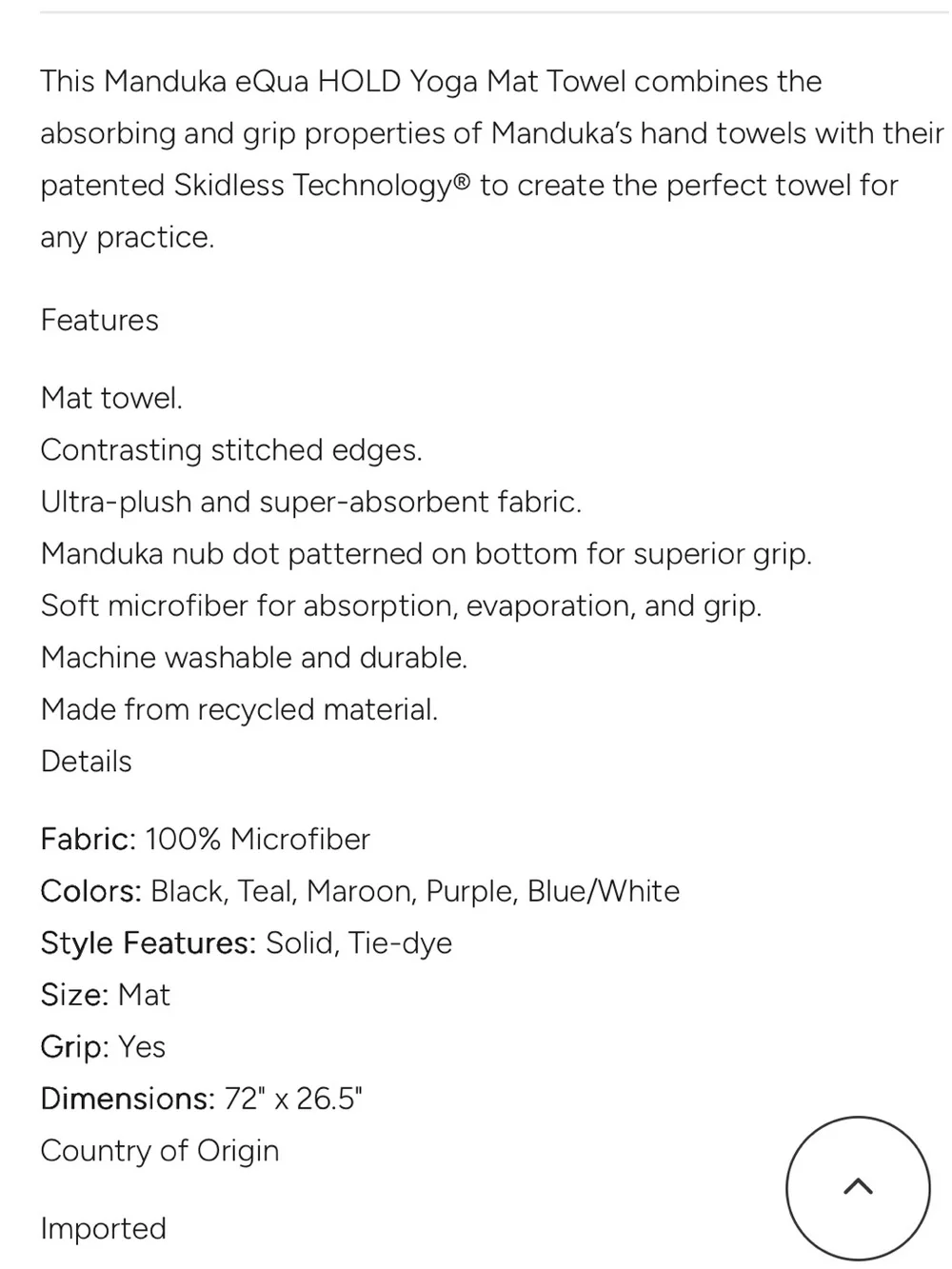 Manduka eQua HOLD Yoga Mat Towel
